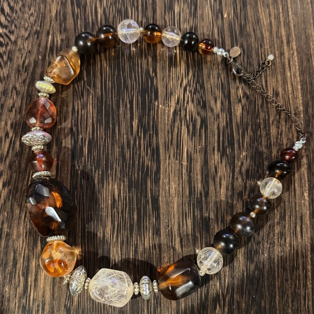 Park Lane Stone Bead Necklace Women OS Brown Earth Tone Boho Statement